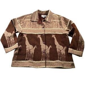 Anii Giraffe Tapestry Jacket XL Brown Cotton Woven Safari Art to Wear Boho Boho
